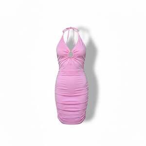 That's So Fetch Pink Ruched Halter Cutout Mini Dress